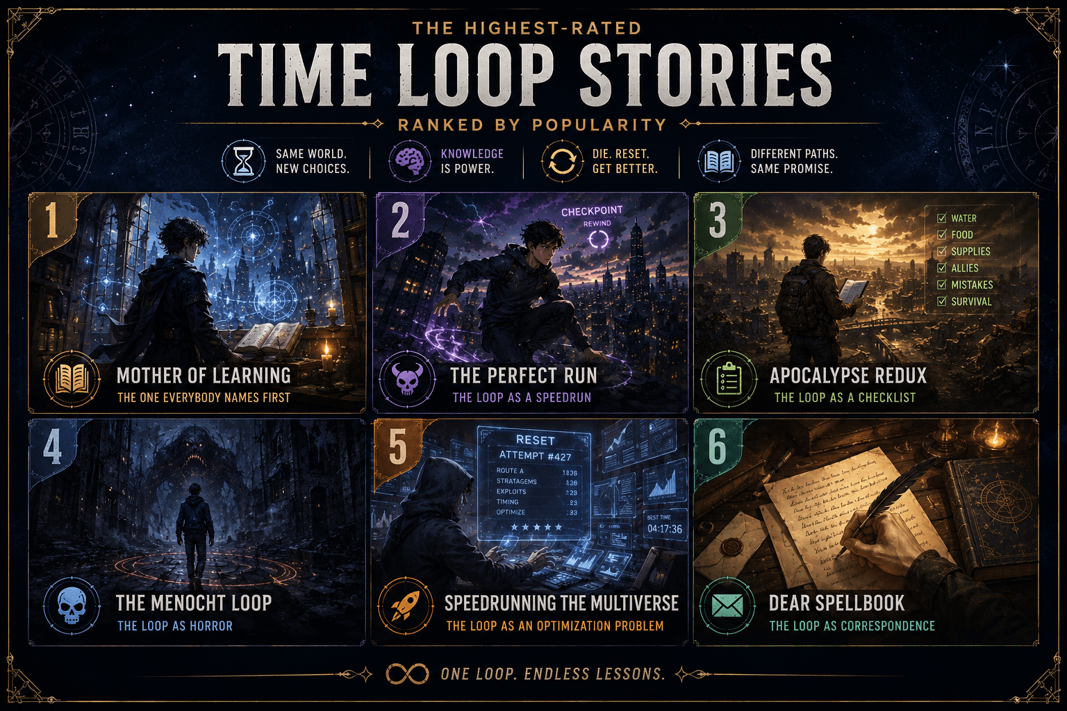 Six Time-Loop LitRPGs, Ranked — Because Dying Repeatedly Is a Progression System cover