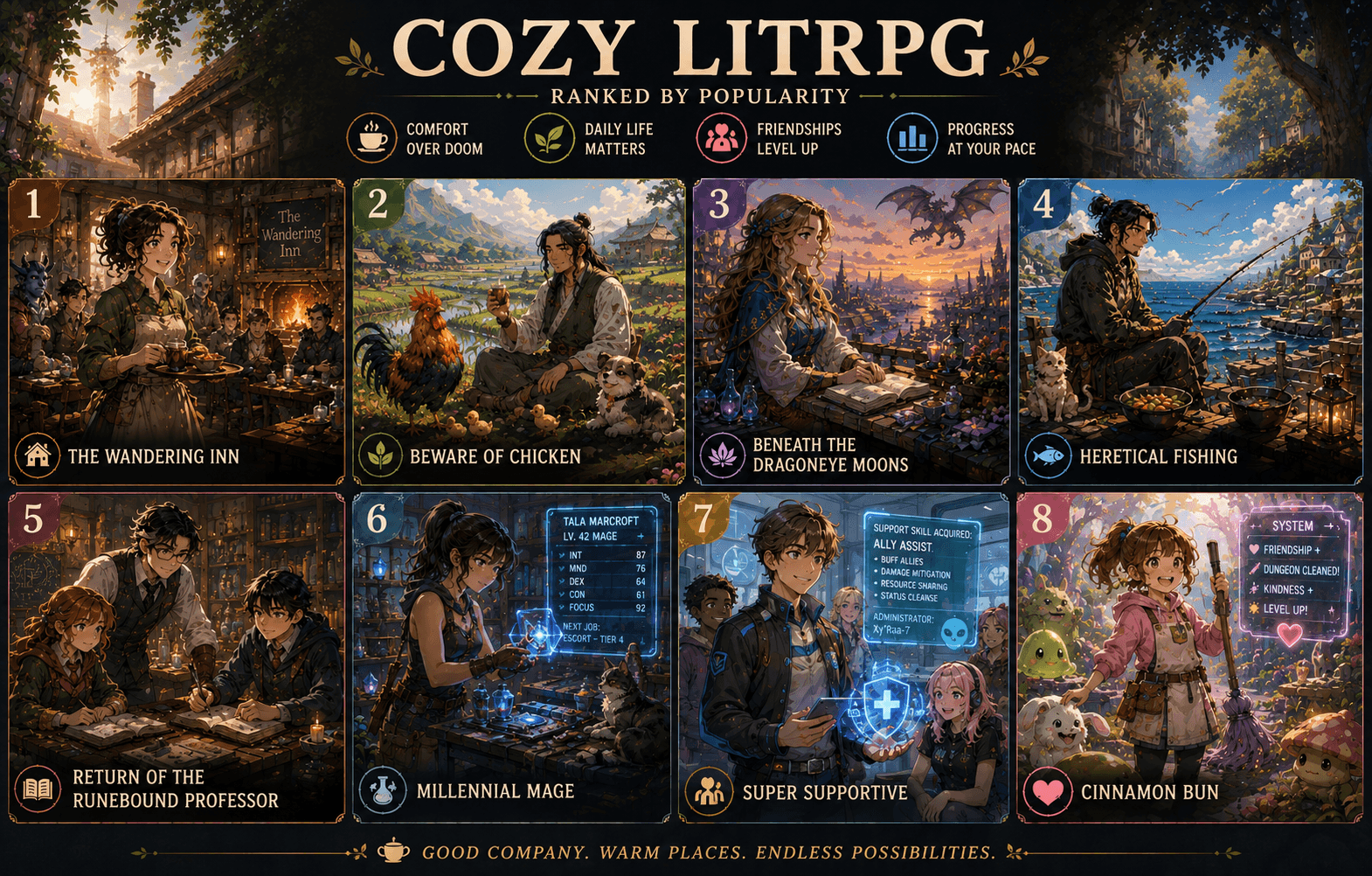 Eight Cozy LitRPGs for When You Want the Numbers Without the Nightmares cover